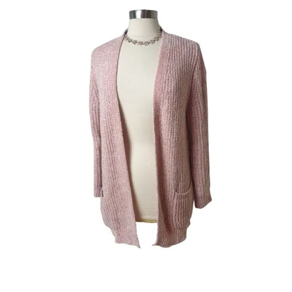Seven7 Women's Chenille Open Front Cardigan Sweater M Pink So Soft - Picture 5 of 8